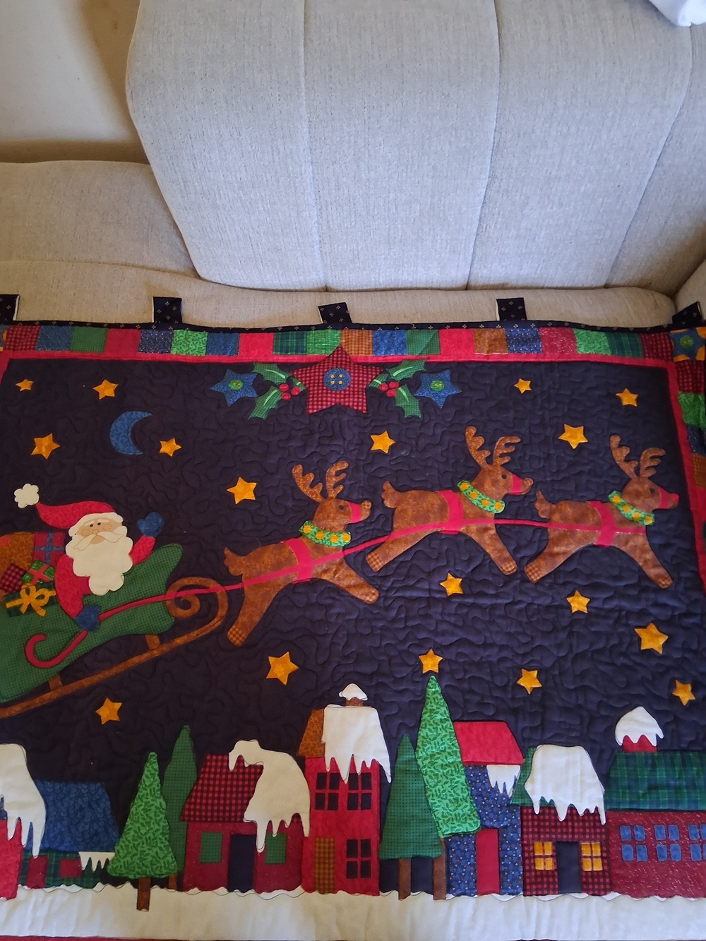 Festive Santa and Reindeer Holiday Wall Hanging santa And Reindeer Quilted 41x33